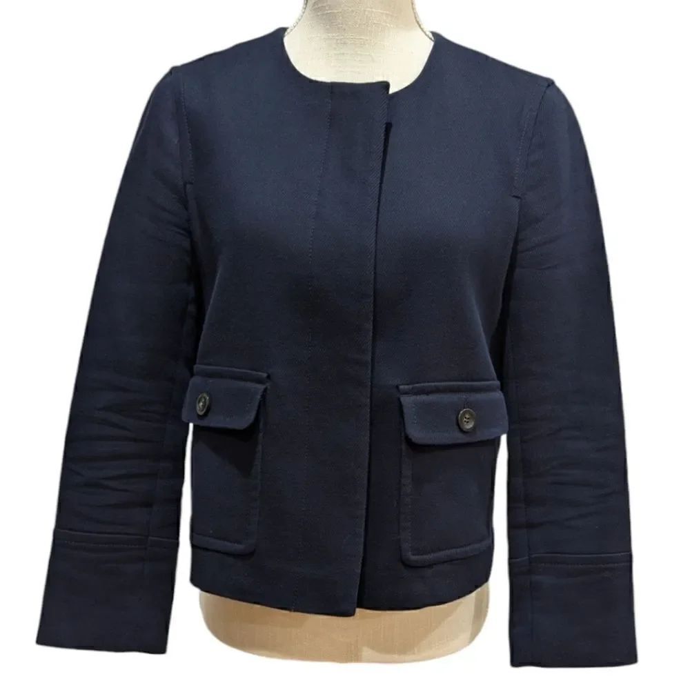 Ann Taylor Women's 4 Navy Cotton Canvas Cropped Jacket